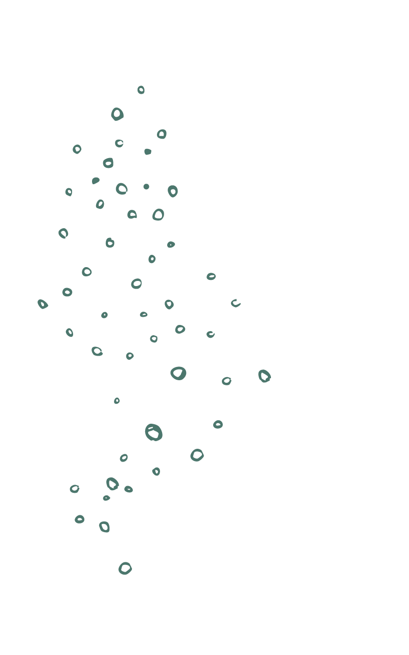 Grafik mit vielen kleinen, handgezeichneten grünen Kreisen in einem lockeren Schwung über eine weiße Fläche verteilt.